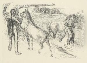 Pferdefuhrer Am Wasser by Fritz Wrampe