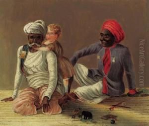 Sandy With His Attendants, A Lascar And A Puttawallah; And An Ayahwith One Of The Olive Branches And Hamaul by E.W., General Wray