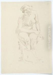 Sitzender Weiblicher Akt by Georg Wrba