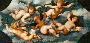 Winged Putti with Garlands by Paris Bordone
