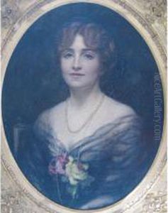 A Portrait Of A Lady Wearing A Pearl Necklace And Flowers In Her Corsage by Ethel Wright