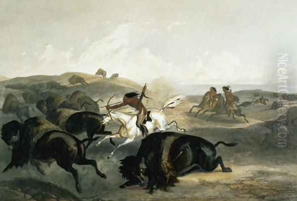 Indians Hunting the Bison, plate 31 from Volume 2 of 'Travels in the Interior of North America' - view 1