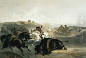 Indians Hunting the Bison, plate 31 from Volume 2 of 'Travels in the Interior of North America' by Karl Bodmer