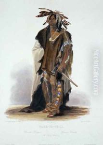 Wahk-Ta-Ge-Li, a Sioux Warrior, plate 8 from Volume 2 of 'Travels in the Interior of North America', 1844 by Karl Bodmer