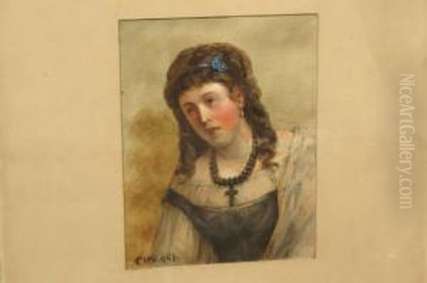 Spanish Girl, With Blue Ribbons In Hair - view 1
