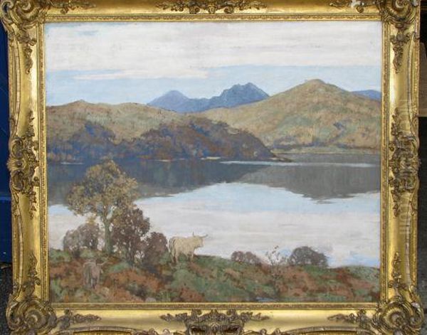 Oil On Board Scottish Lake Scene With Hills In Distance - view 1