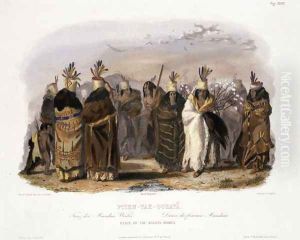 Ptihn-Tak-Ochata, Dance of the Mandan Women, plate 28 from Volume 1 of 'Travels in the Interior of North America' by Karl Bodmer