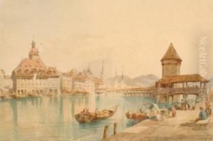 A Busy River With A Town Beyond by Richard Henry Wright