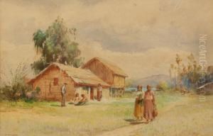 Maori Village With View Of Mttaupiri by Walter Wright