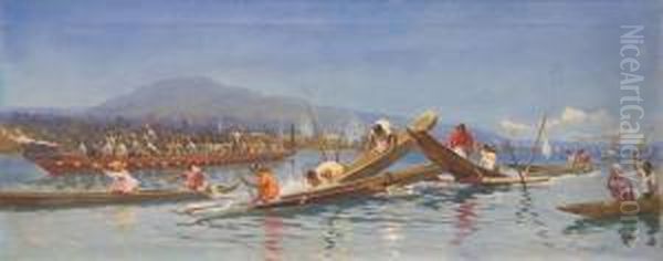 Maori Canoe Race, Lake Rotorua - view 1