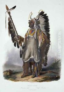 Mato-Tope, a Mandan Chief, plate 13 from Volume 2 of 'Travels in the Interior of North America' 1844 by Karl Bodmer