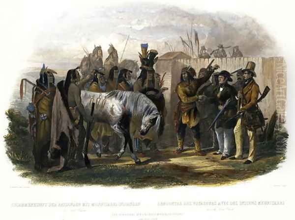 The Travellers Meeting with Minatarre Indians near Fort Clark, plate 26 from Volume 1 of 'Travels in the Interior of North America' 1843 - view 1