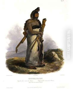 Mexkemahuastan, Chief of the Gros-Ventres of the Prairies, plate 20 from Volume 1 of 'Travels in the Interior of North America' 1843 by Karl Bodmer