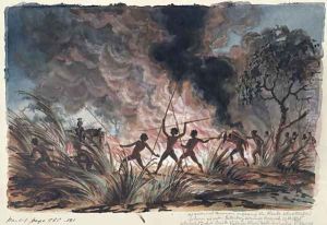 Mr Phibbs and Bowman engaging the blacks who attempted to burn us out... Depot Creek, Victoria