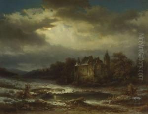 Schloss In Nachtlicher Winterlandschaft