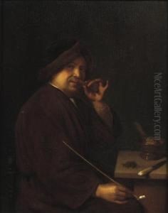 A Young Man Seated At A Table Holding A Cigar In One Hand And A Pipe In The Other; An Allegory Of Smell
