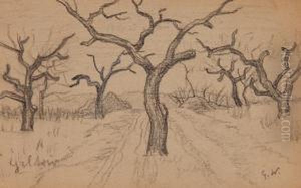 Geltow, Obstplantage Und Sandweg. Kohlezeichnung - view 1