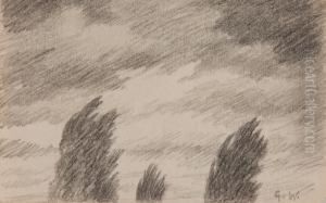 Baumwipfel Vor Schraffiertem Himmel by Gustav Wunderwald