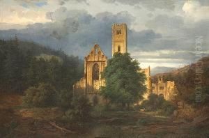 Church Ruins In A Mountainous Landscape by Karl Wurbs
