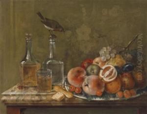 Still Life With Fruit And Glass Decanters by Joham Matthias Wourzer