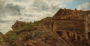 Kustgezicht Met Huisjes Op De Rots. by Alexander Wust
