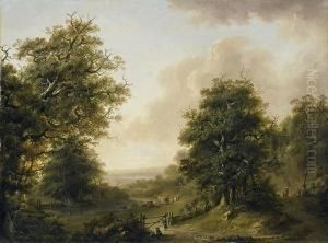 Zwei Bewaldete Landschaften Mit Staffefiguren by Heinrich Wust