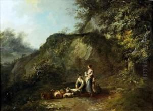 La Famille Du Berger Et Son Troupeau Dans Un Paysage by Heinrich Wust