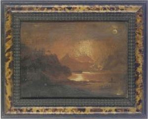 Mount Vesuvius Erupting At Night, With Figures In A Boat by Michael Wutky
