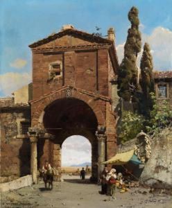 Romischer Torbogen Mit Ausblick In Die Romische Campagnalandschaft by Carl Wuttke