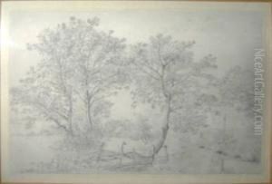 'studyof Trees And Cottage Beyond', Pencil, 11.5cm X 17cm, Framed by Henry Wyatt