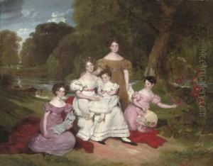 Portrait Of The Hunt Family, Full-length, Seated In The Garden At Buckhurst Rectory, Near Windsor by Henry Wyatt