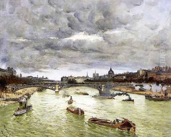 The Seine At Paris With The Pont Du Carousel Aka The Seine At Paris Pont Alexander III by Frank Myers Boggs