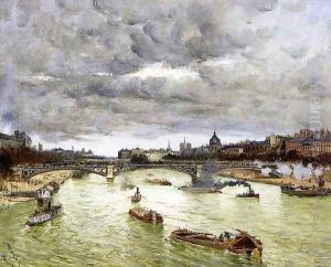The Seine At Paris With The Pont Du Carousel Aka The Seine At Paris Pont Alexander III by Frank Myers Boggs