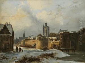 Romantische Verschneite Stadtansicht
