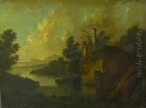 River Landscape With Ruined House And Fishermen River Landscape With Ruined House And Fishermen