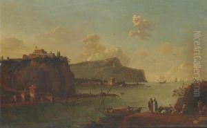 A Coastal Landscape With Figures On A Harbour, A Fortified City Beyond by Thomas Wyck