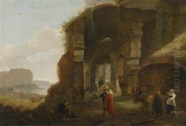 A Southern Landscape With Figures Nearruins And A Seaport - view 1