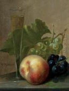 Still Life With Peach, Grapes And Wine by Arnoud Wydeveld