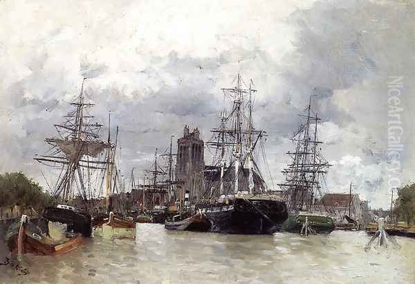 Dordrecht Harbor With Shipping And Cathedral - view 1