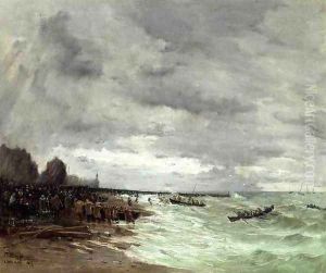Beaching The Boats At Grandcamps Normandy by Frank Myers Boggs