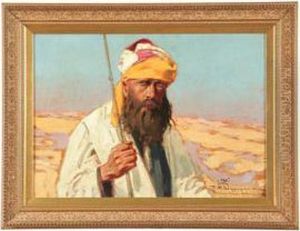 Portrait Of Man In Turban By Feliks Wygrzywalski