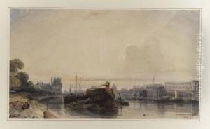 A Ship Moored Along The Banks Of The River Seine, Paris by William Wyld
