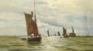 Bustling Activity On The Thames by Charles William Wyllie