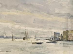 Shipping In Portsmouth Harbour by Charles William Wyllie