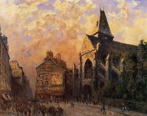 Scene Of A Street In Front Of The Church Of Saint Medard Paris by Frank Myers Boggs