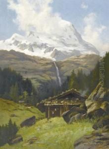 Sommerliche Alp Vor Bergmassiv.