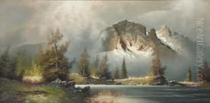 Gebirgssee Mit Schneebedeckten Bergen Im Hintergrund