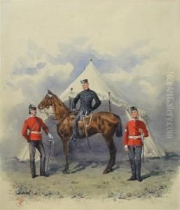 A Mounted Officer With A Sargent Corporal In Front Of A Campaign Tent by Reginald Wymer