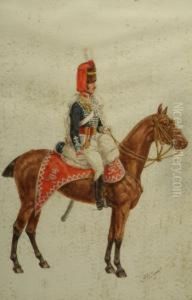 Officer In The 10th Royal Hussars, Watercolour/heightenedwhite, Signed Lower Right, 35cms X 22.5cms by Reginald Wymer