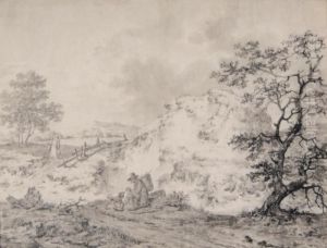 Paesaggio Di Campagna Con Contadino In Sosta
